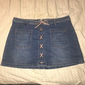 New York & Company Denim Lace Up Mini Skirt